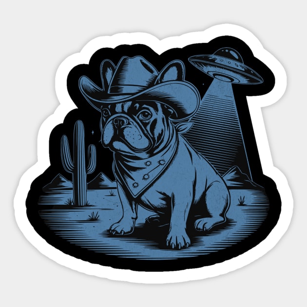 French Bulldog UFO Western Design Sticker by Designed By Marty